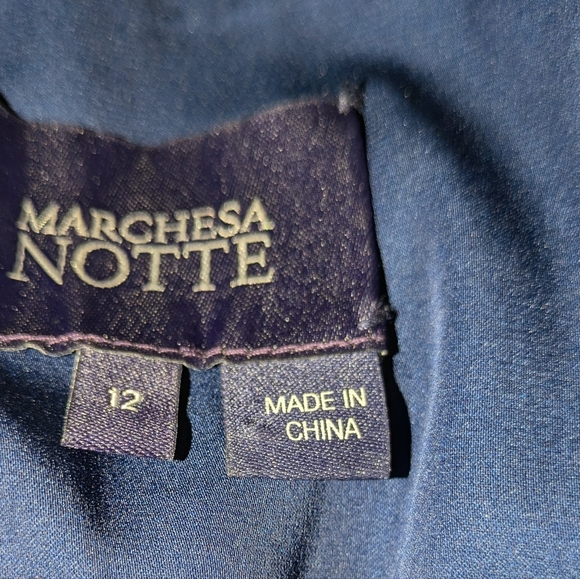 Marchesa Notte Navy Blue with Pink Floral Print Evening Gown Size 12 - Picture 4 of 6